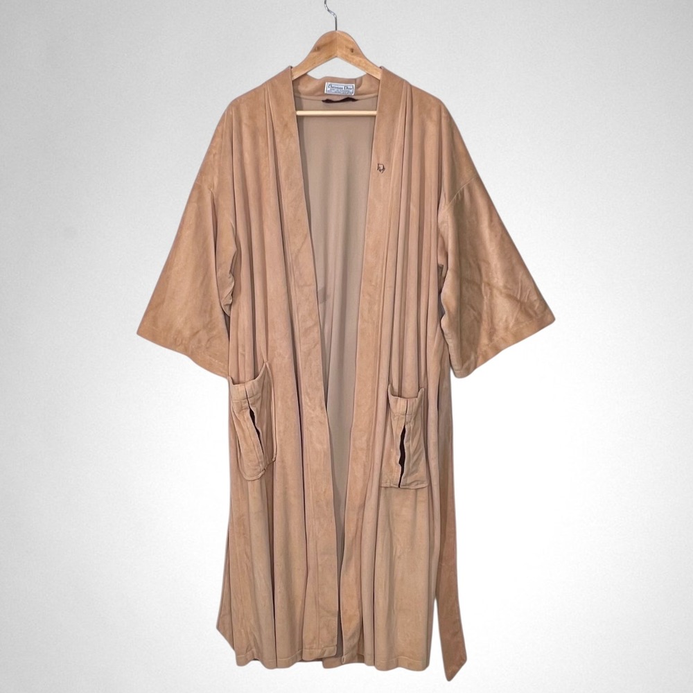 Vintage CHRISTIAN DIOR Tan Velour Bathrobe OS